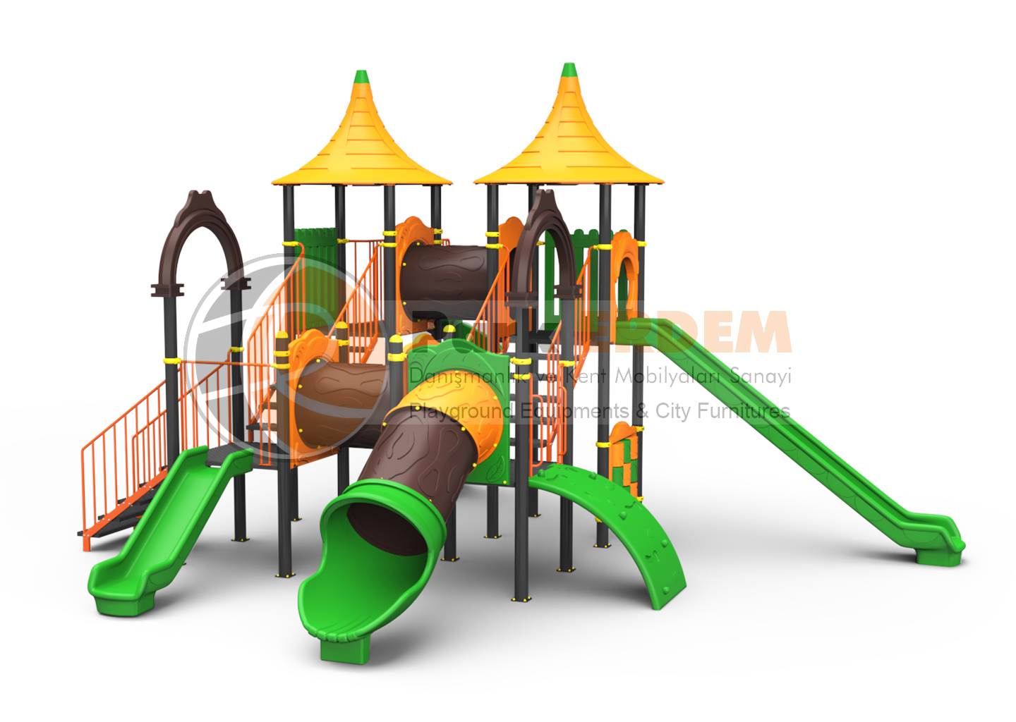 FOUR SLIDE FOUR TOWER CONICAL ROOF KIDS PLAYGROUND SET