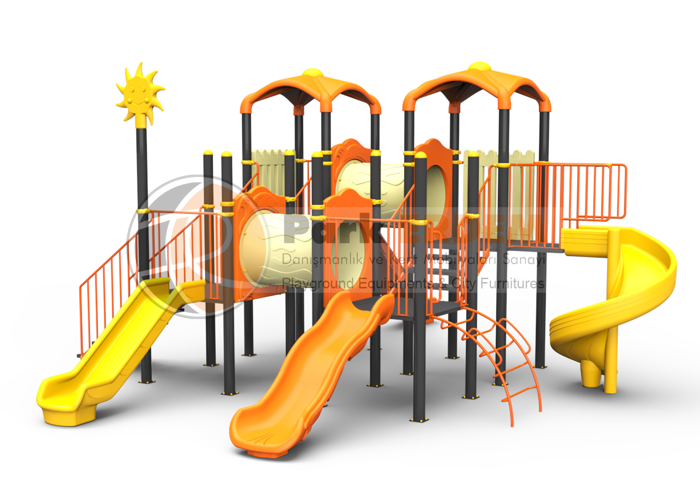 4 KULELİ ÇOCUK OYUN GRUBU 4 KAYDIRAKLI TÜP TÜNEL GEÇİTLİ EKO 