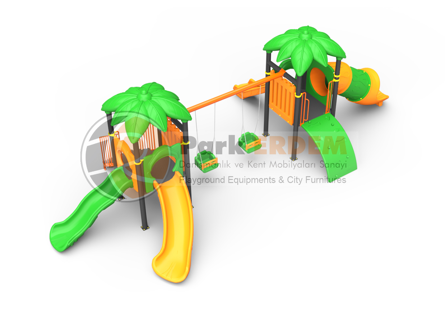 FOREST THEMED CHILDREN'S PLAYGROUND (PET-01) - 2 TOWERS, 4 SLIDES, AND 2 SWINGS