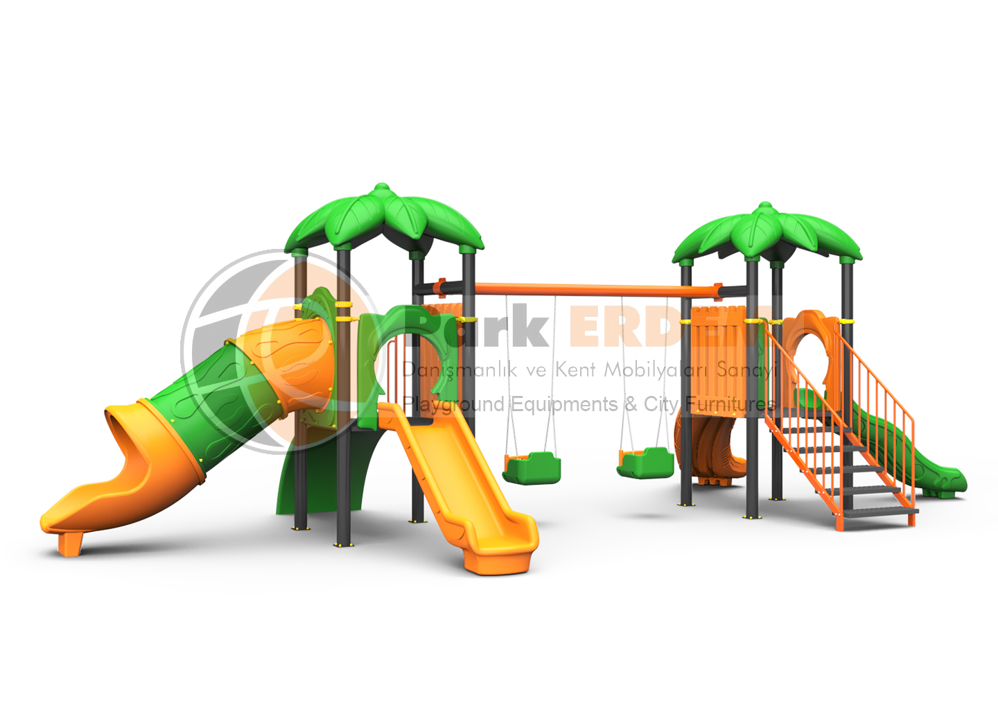 FOREST THEMED CHILDREN'S PLAYGROUND (PET-01) - 2 TOWERS, 4 SLIDES, AND 2 SWINGS