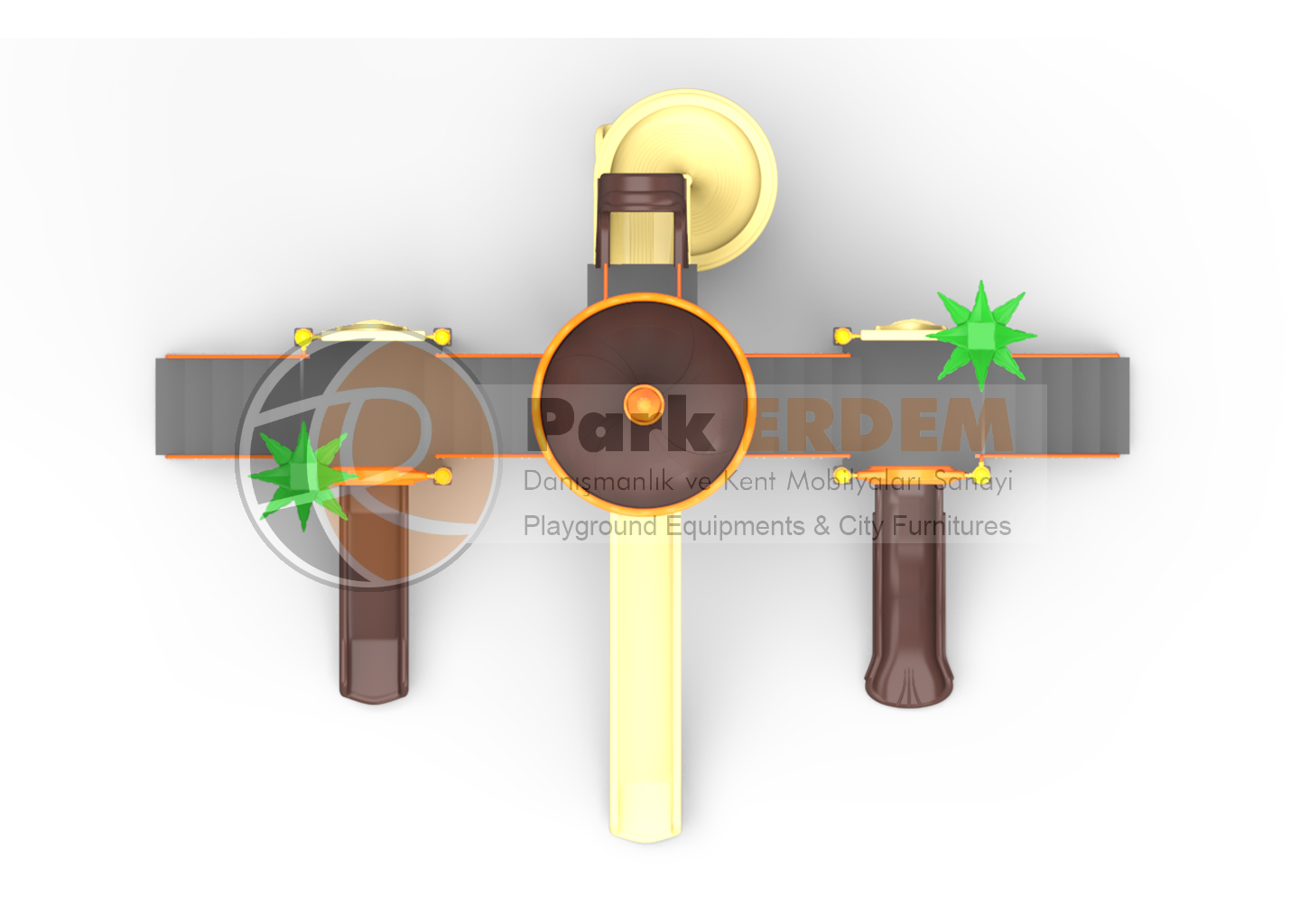 CONICAL ROOF CASTLE THEMED CHILDREN'S PLAYGROUND- 3 TOWERS, 4 SLIDES