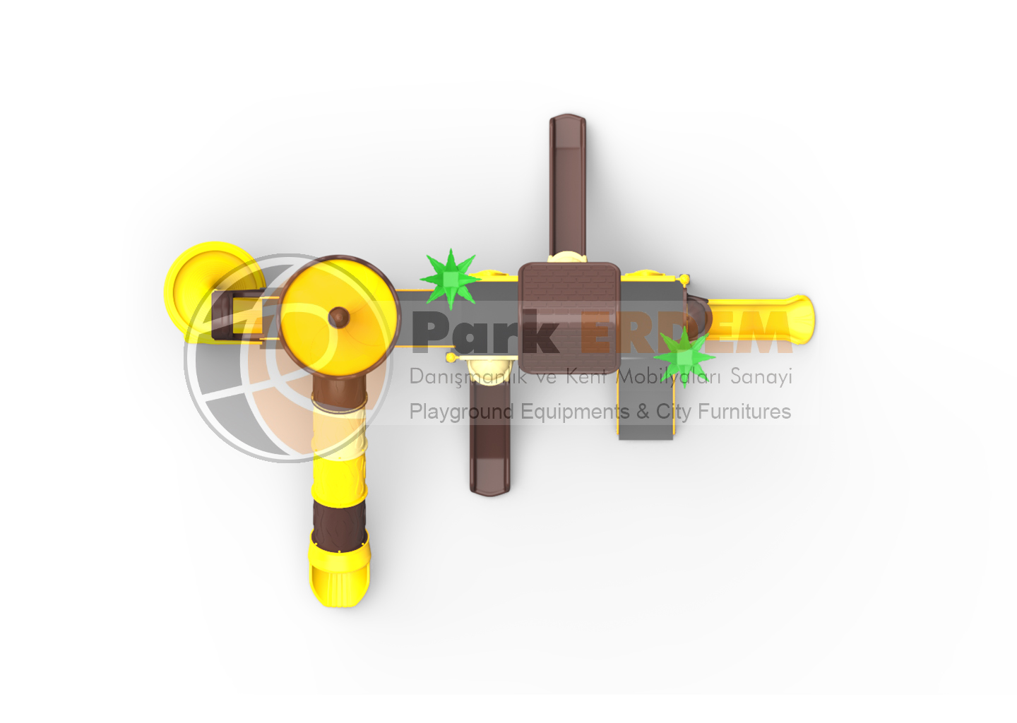 CONICAL ROOF CASTLE THEMED CHILDREN'S PLAYGROUND (PET-11) - 4 TOWERS, 5 SLIDES