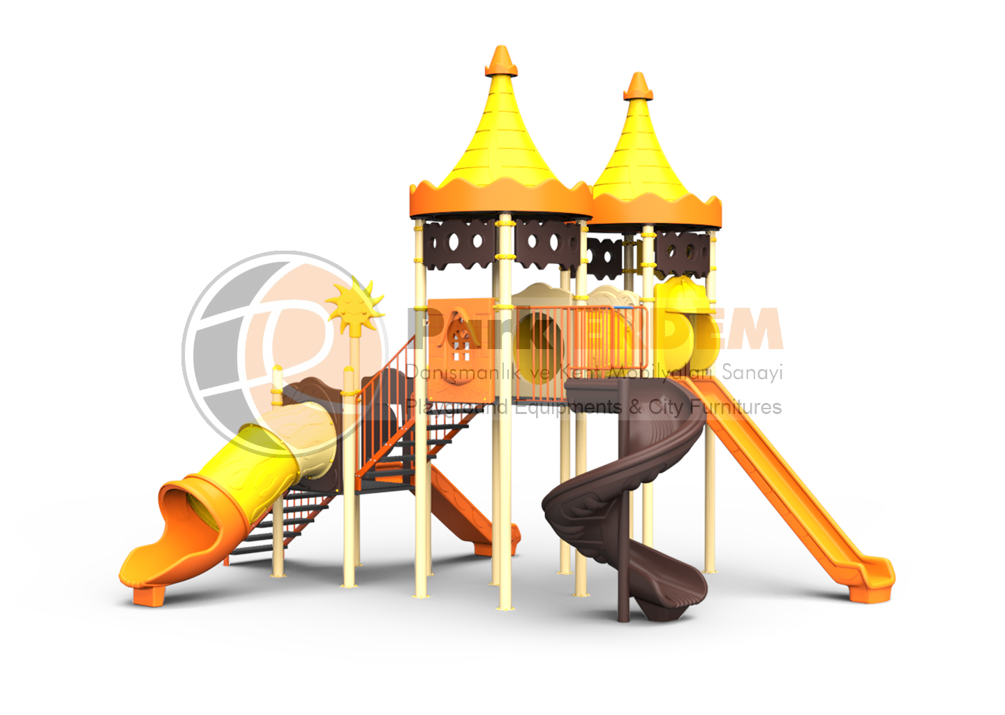 LÜKS KALE TEMALI ÇOCUK OYUN PARKI- 3 KULELİ, 5 KAYDIRAKLI