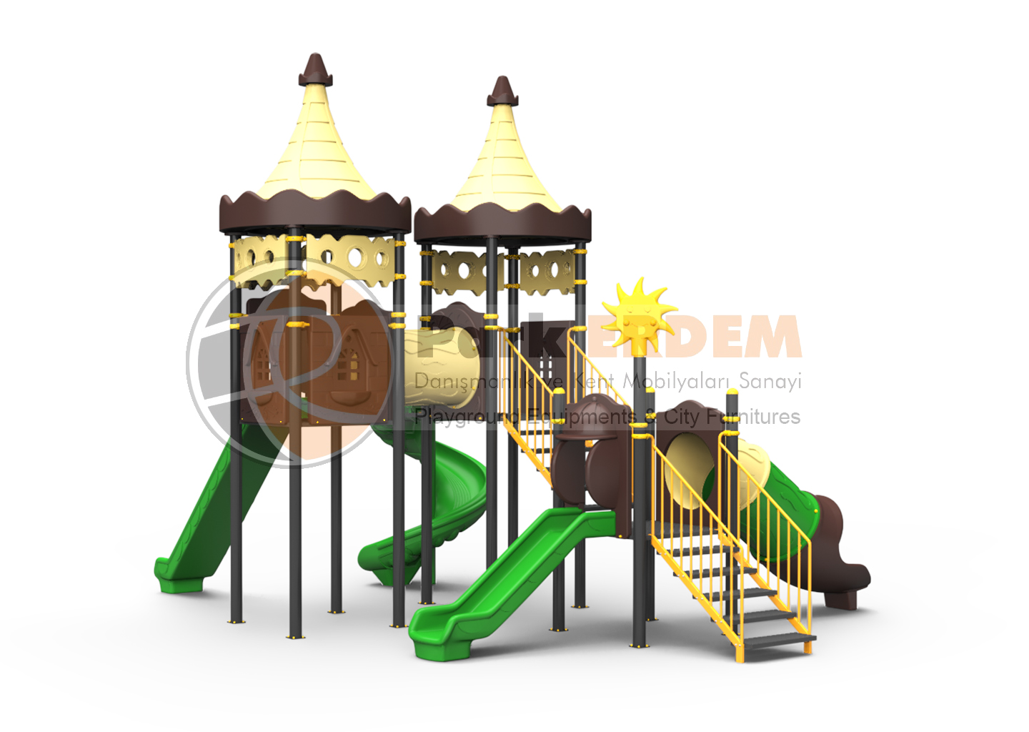 LÜKS KALE TEMALI ÇOCUK OYUN PARKI- 3 KULELİ, 5 KAYDIRAKLI