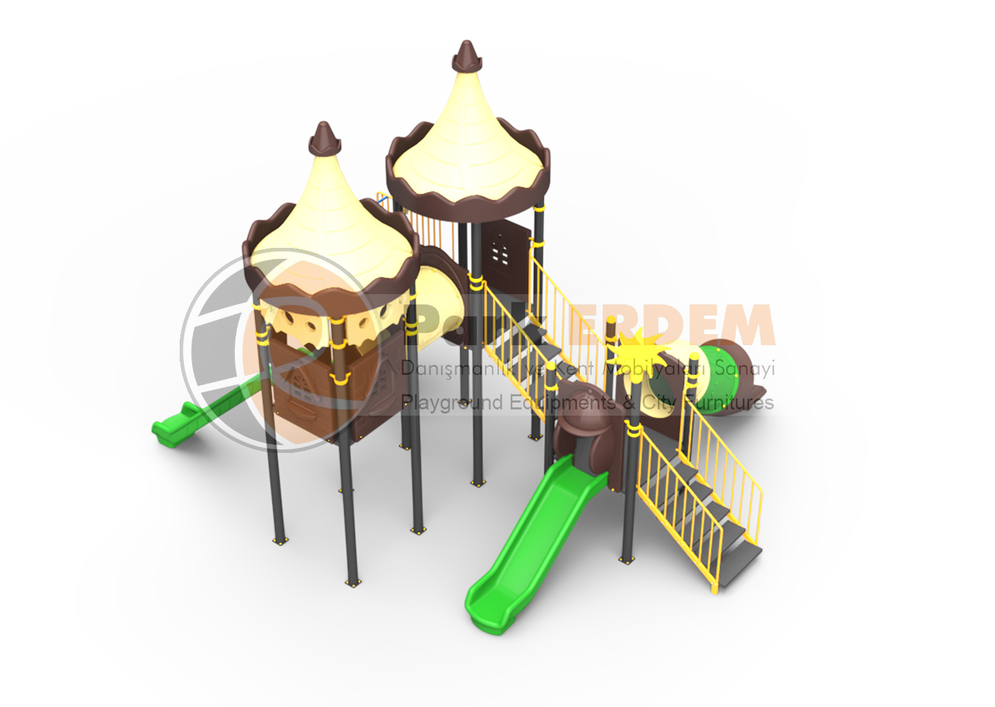 LÜKS KALE TEMALI ÇOCUK OYUN PARKI- 3 KULELİ, 5 KAYDIRAKLI