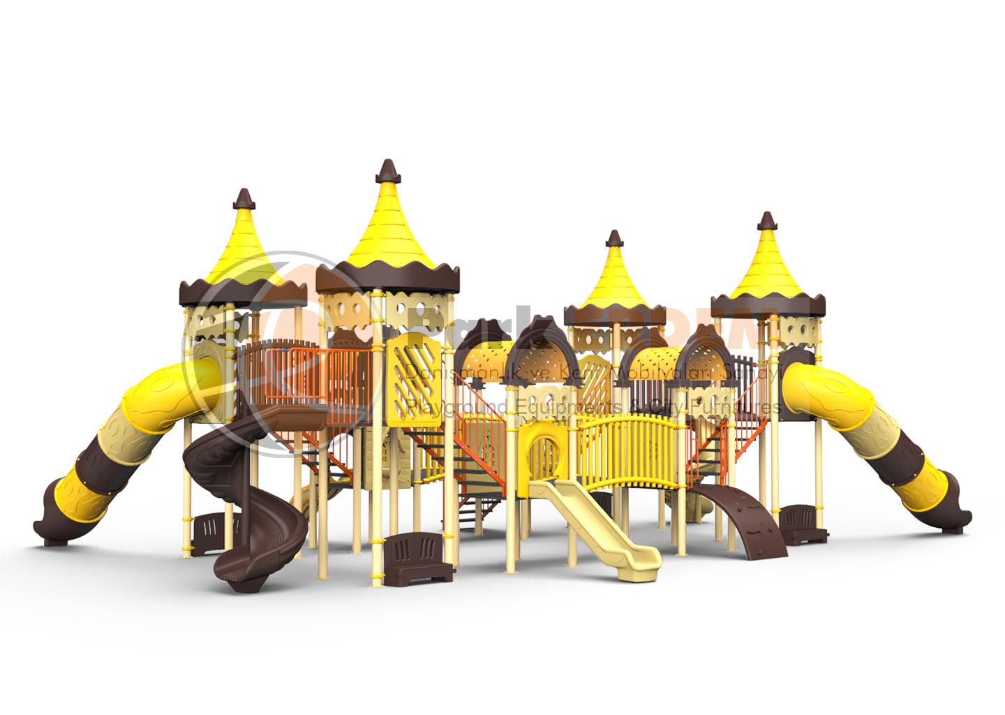 KALE TEMALI BÜYÜK OYUN PARKI PET-18 | 8 Kuleli 6 Kaydıraklı Çocuk Oyun Grubu 