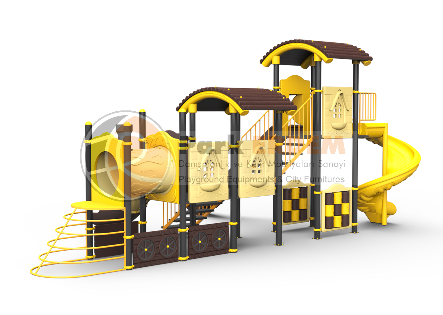 TRAIN THEMED PLAYGROUND PET-27 | 3-Slide Locomotive Kids' Play Set | PARK ERDEM