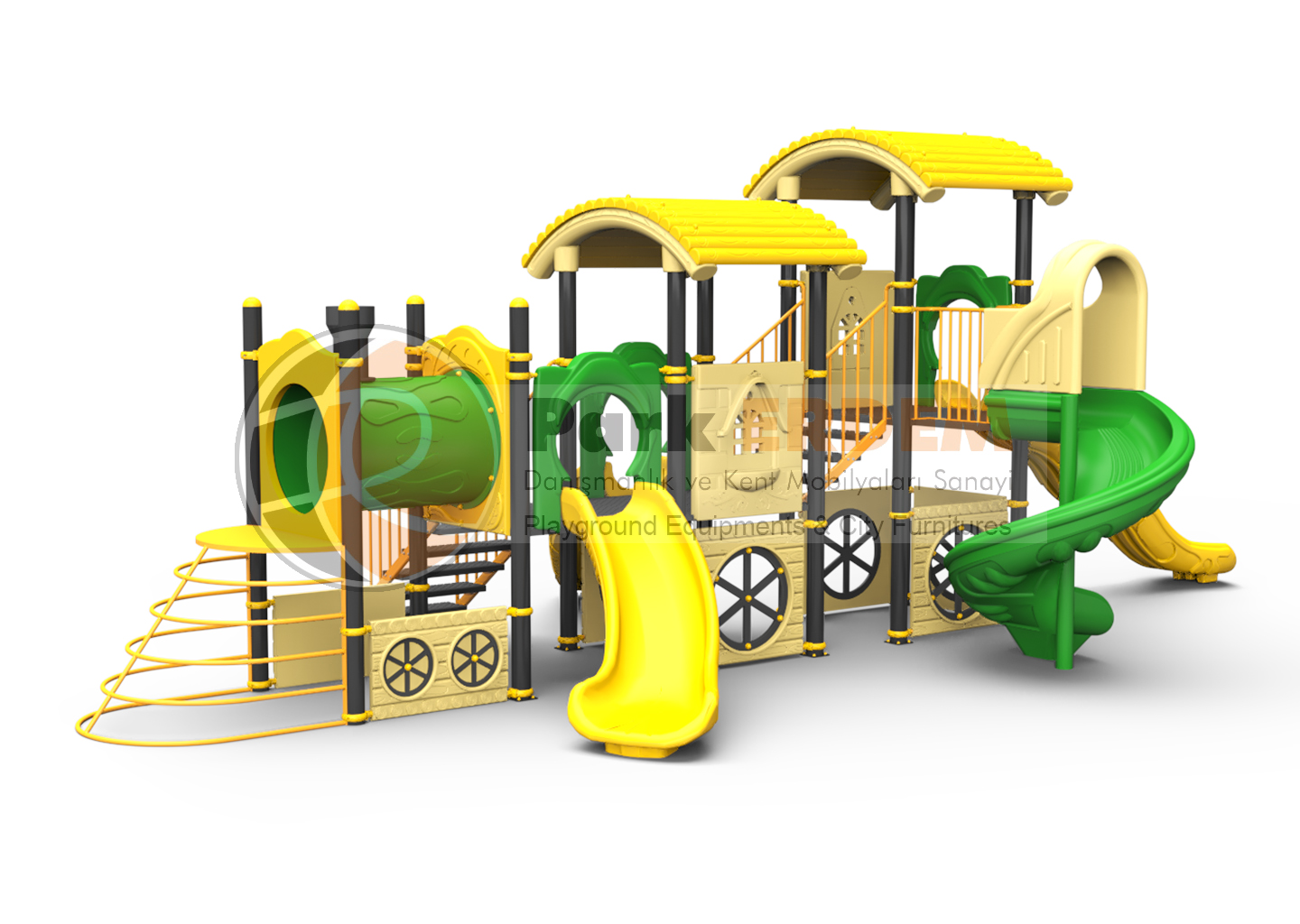 TRAIN THEMED CHILDREN'S PLAY SET PET-28 | 4-Slide & Locomotive Module Playground | PARK ERDEM
