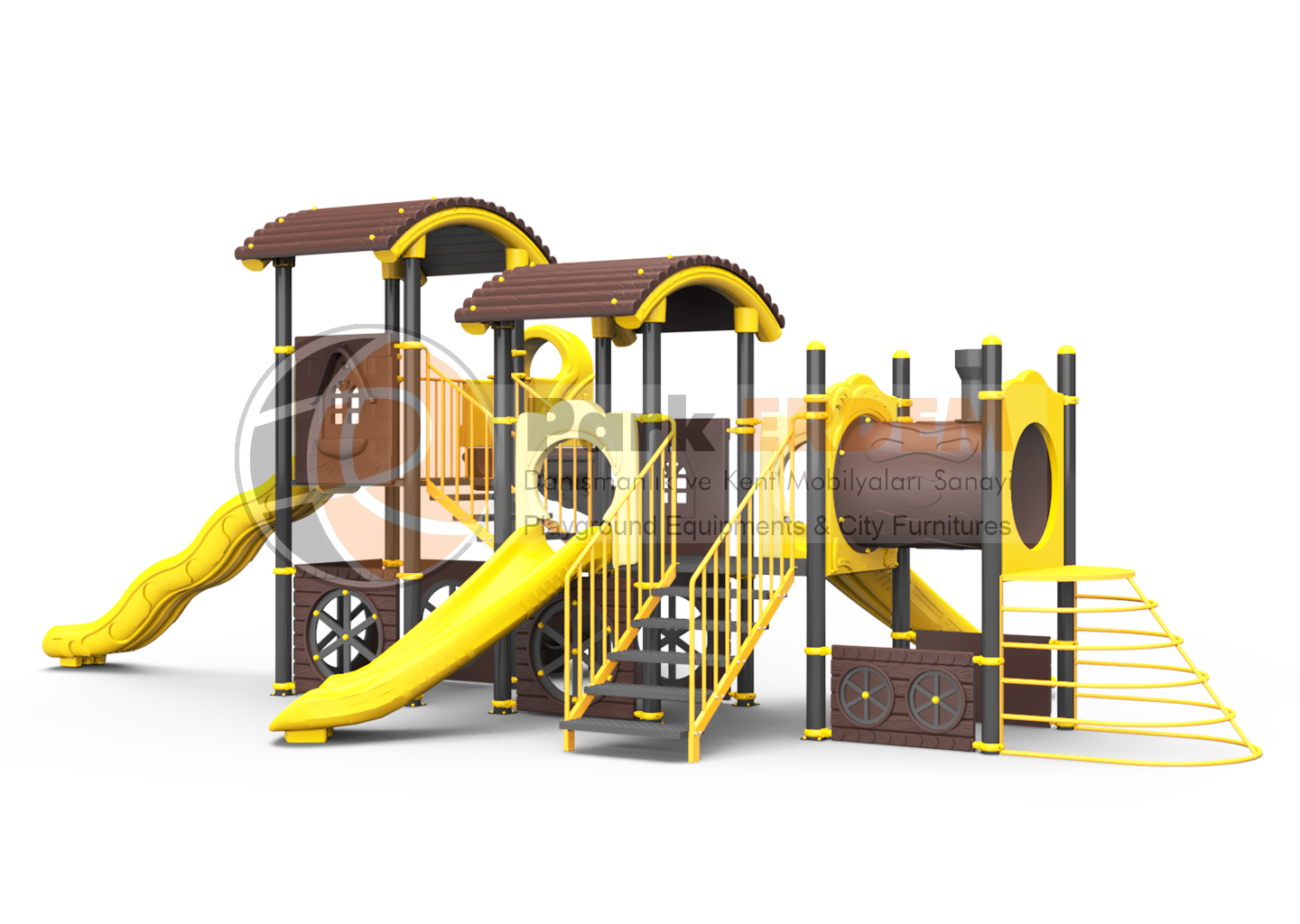 TRAIN THEMED CHILDREN'S PLAY SET PET-28 | 4-Slide & Locomotive Module Playground | PARK ERDEM