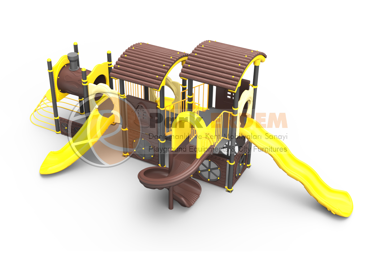 TRAIN THEMED CHILDREN'S PLAY SET PET-28 | 4-Slide & Locomotive Module Playground | PARK ERDEM