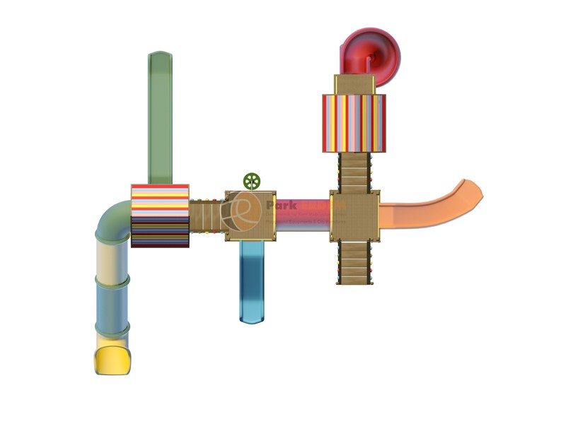 DÖRT KULELİ BEŞ KAYDIRAKLI AHŞAP OYUN ALANI - UFO TIRMANMA VE TÜP GEÇİTLİ